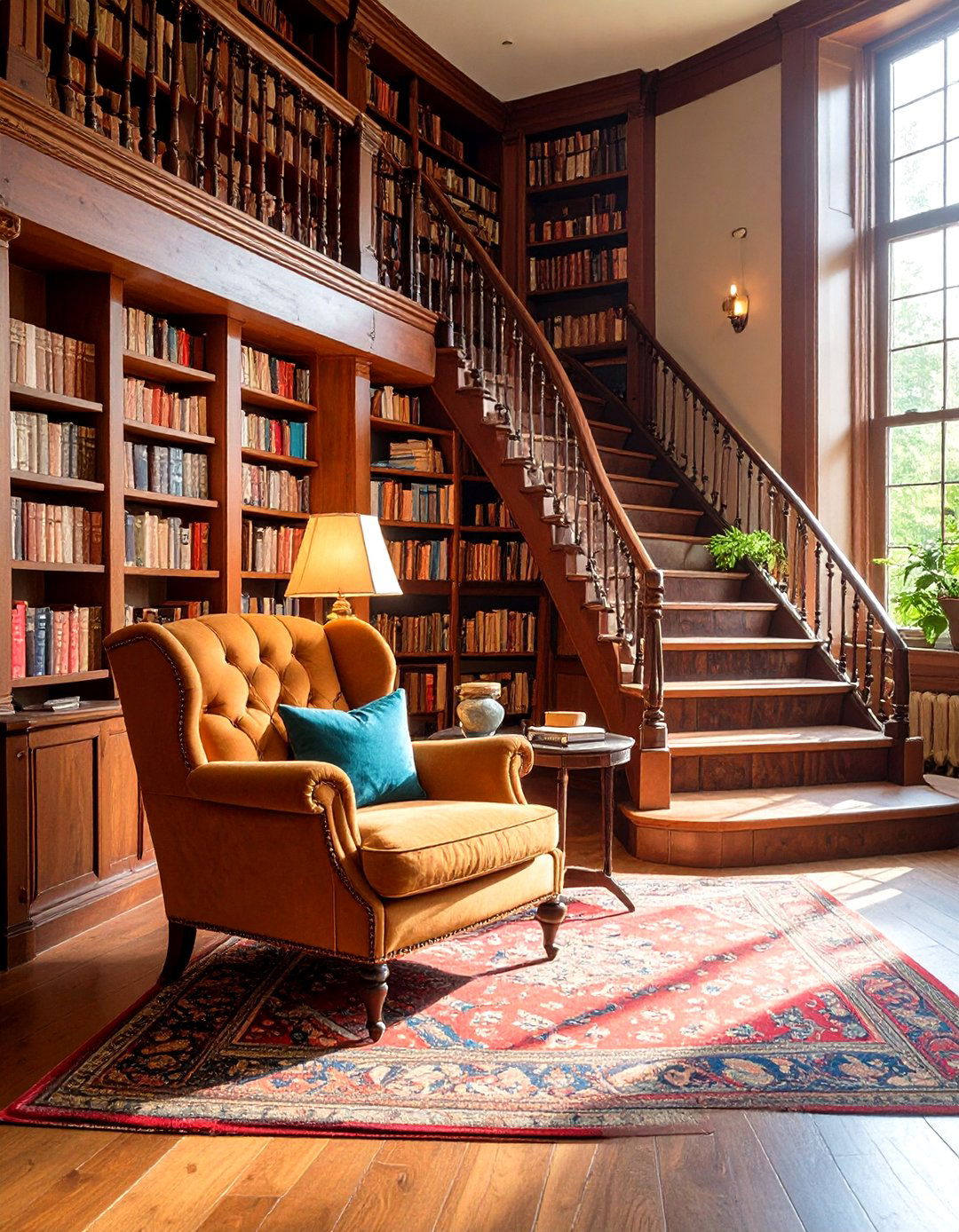 Library Corner Landing Design - 24 Stair Landing Ideas