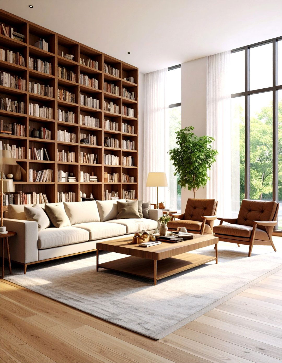 Library Living Room with Built in Bookshelves and Reading Nooks - 24 Cozy Living Room Ideas