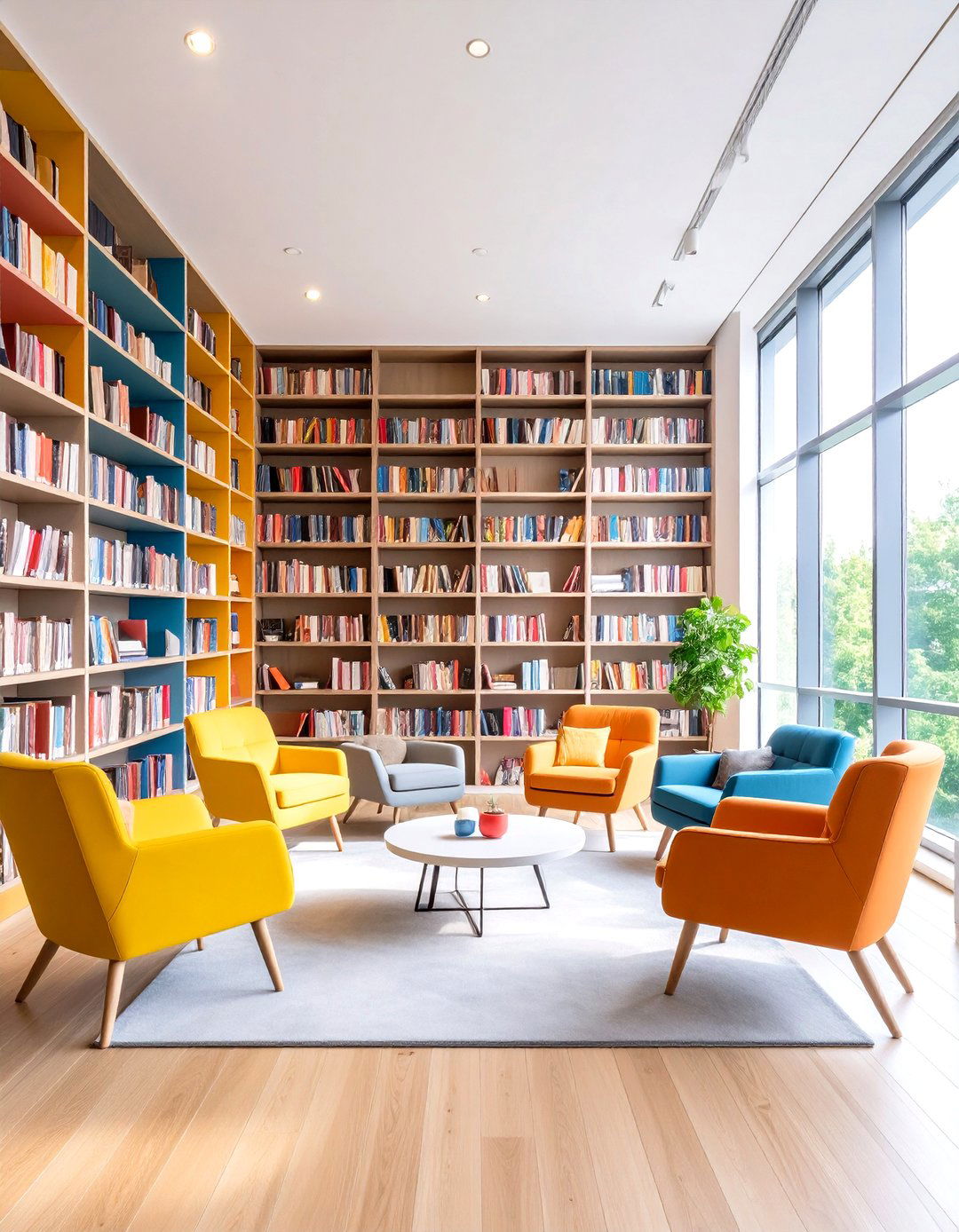 Library Meets Color Living Room - 24 Colorful Living Room Ideas