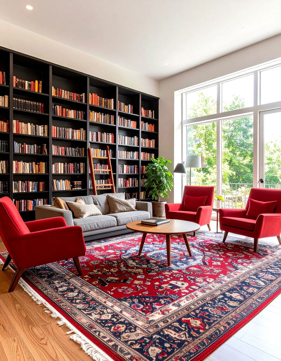 Library Study with Reading Nooks - 24 Black and Red Living Room Ideas