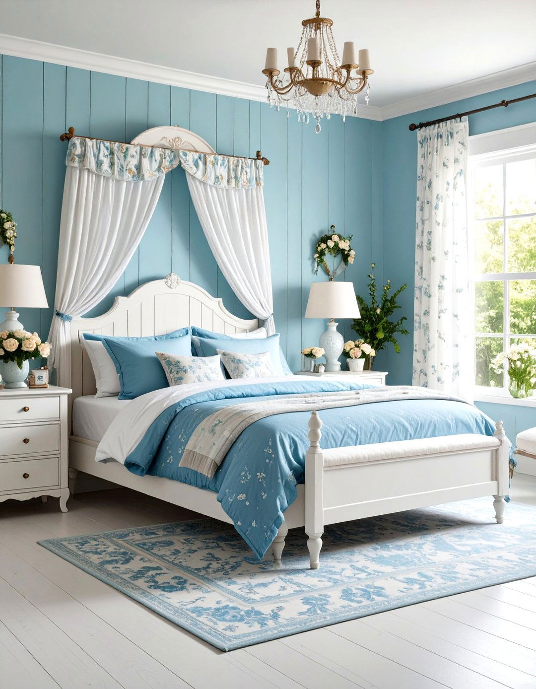 Light Blue Airy Cottage with Floral Accents - 24 blue and green bedroom ideas