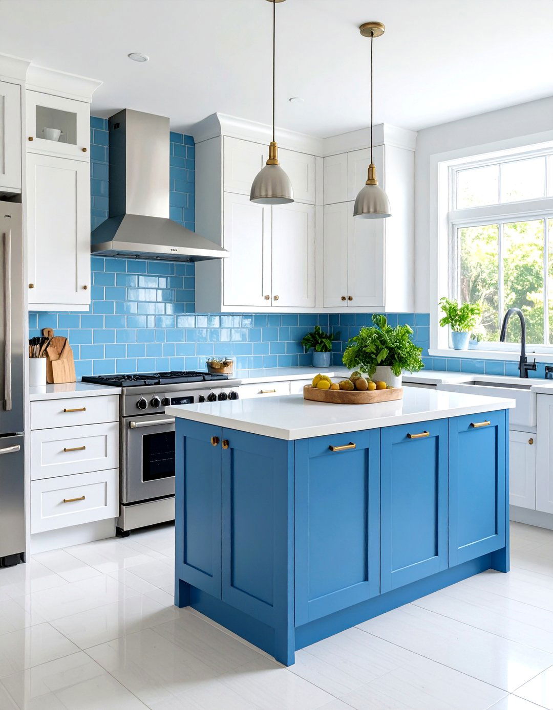 Light Blue Backsplash with White Cabinets - 24 Blue Kitchen Ideas