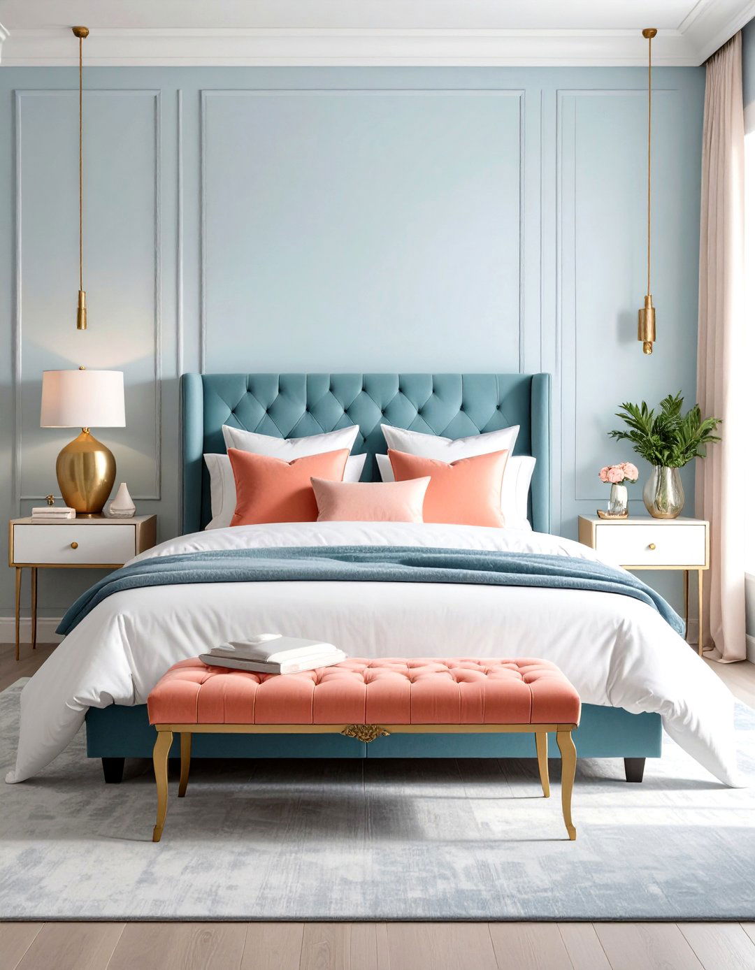 Light Blue Bedroom with Coral Pink Accents - 24 Light Blue Bedroom Ideas