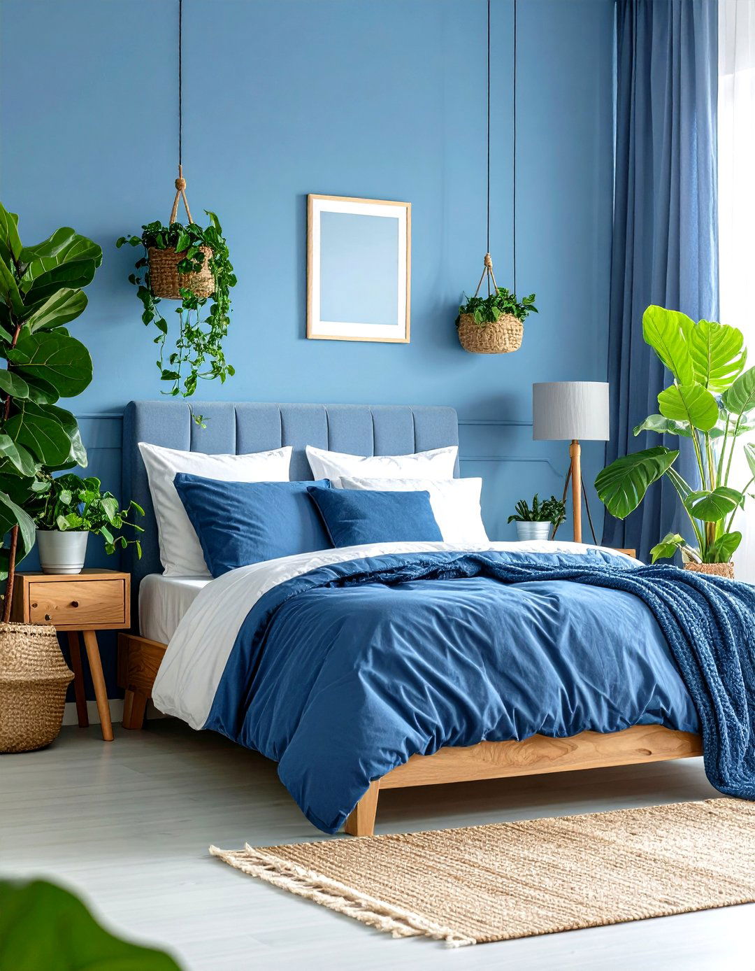 Light Blue Bedroom with Indoor Plant Integration - 24 Light Blue Bedroom Ideas