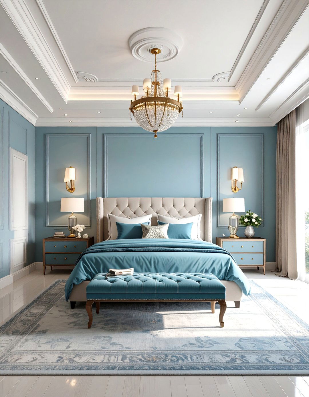 Light Blue Bedroom with Statement Ceiling Design - 24 Light Blue Bedroom Ideas