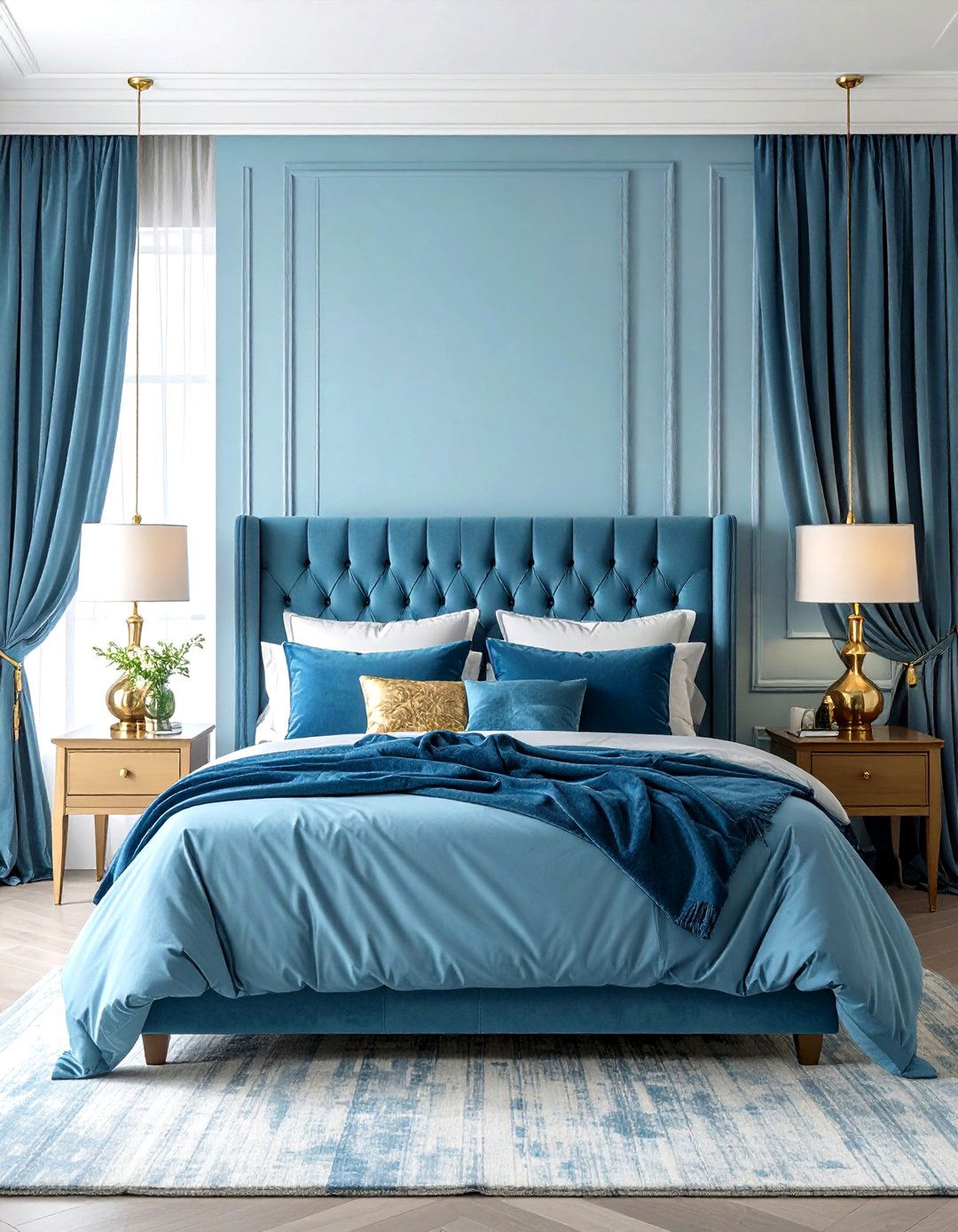 Light Blue Bedroom with Velvet Textures - 24 Light Blue Bedroom Ideas