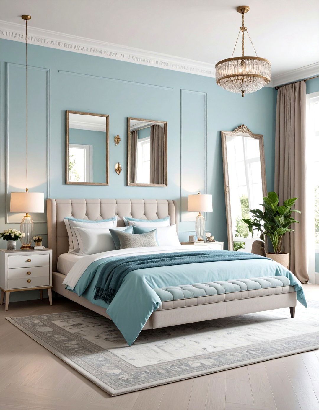 Light Blue Bedroom with Vintage Mirror Collections - 24 Light Blue Bedroom Ideas