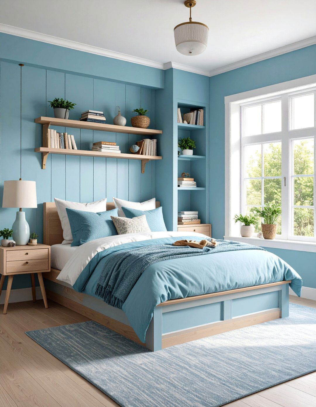Light Blue Bedroom with Window Seat Reading Nook - 24 Light Blue Bedroom Ideas