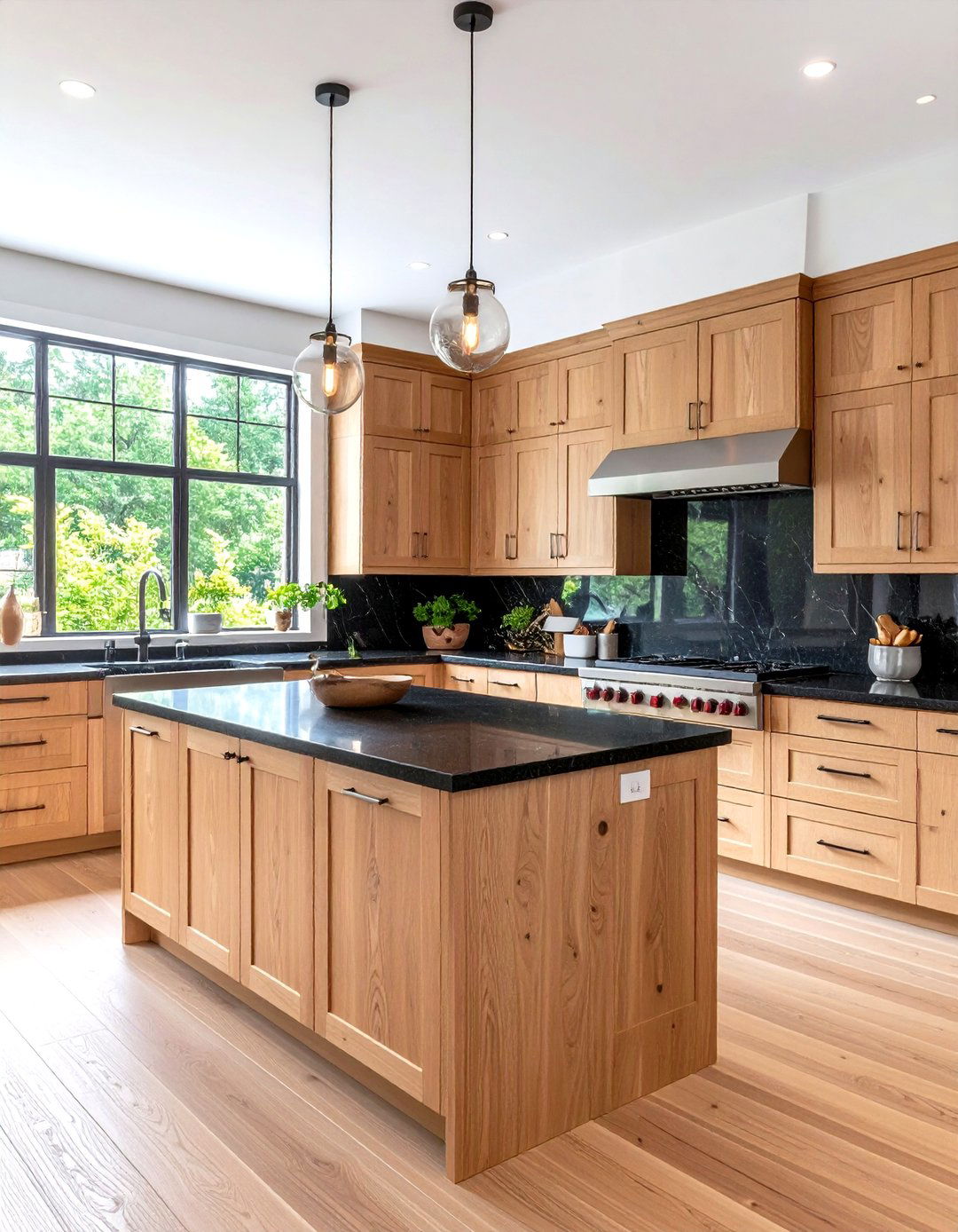 Light Brown Oak Cabinets with Black Granite Islands - 24 kitchen with brown cabinets and black countertops ideas