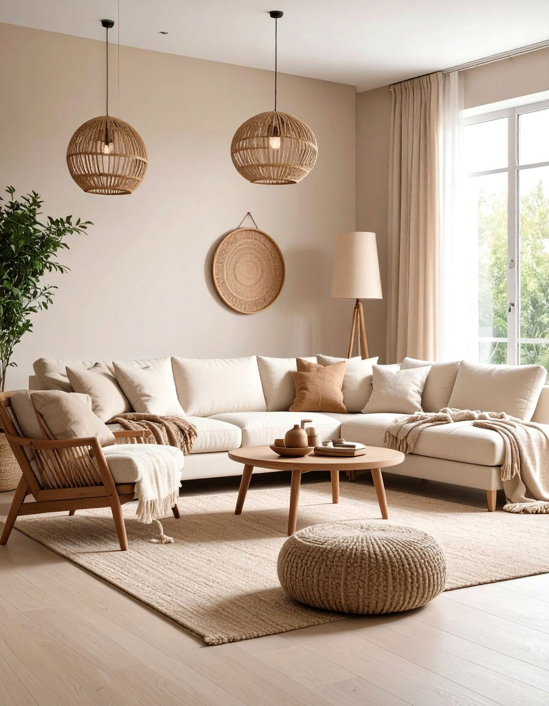 Light Brown and Cream Serene Living Room - 24 Brown Living Room Ideas