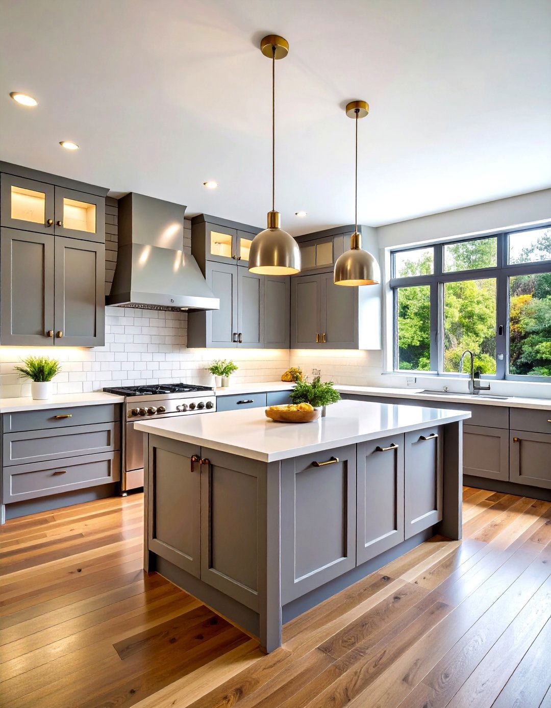 Light Gray Shaker Kitchen with White Quartz Countertops - 24 Gray Kitchens
