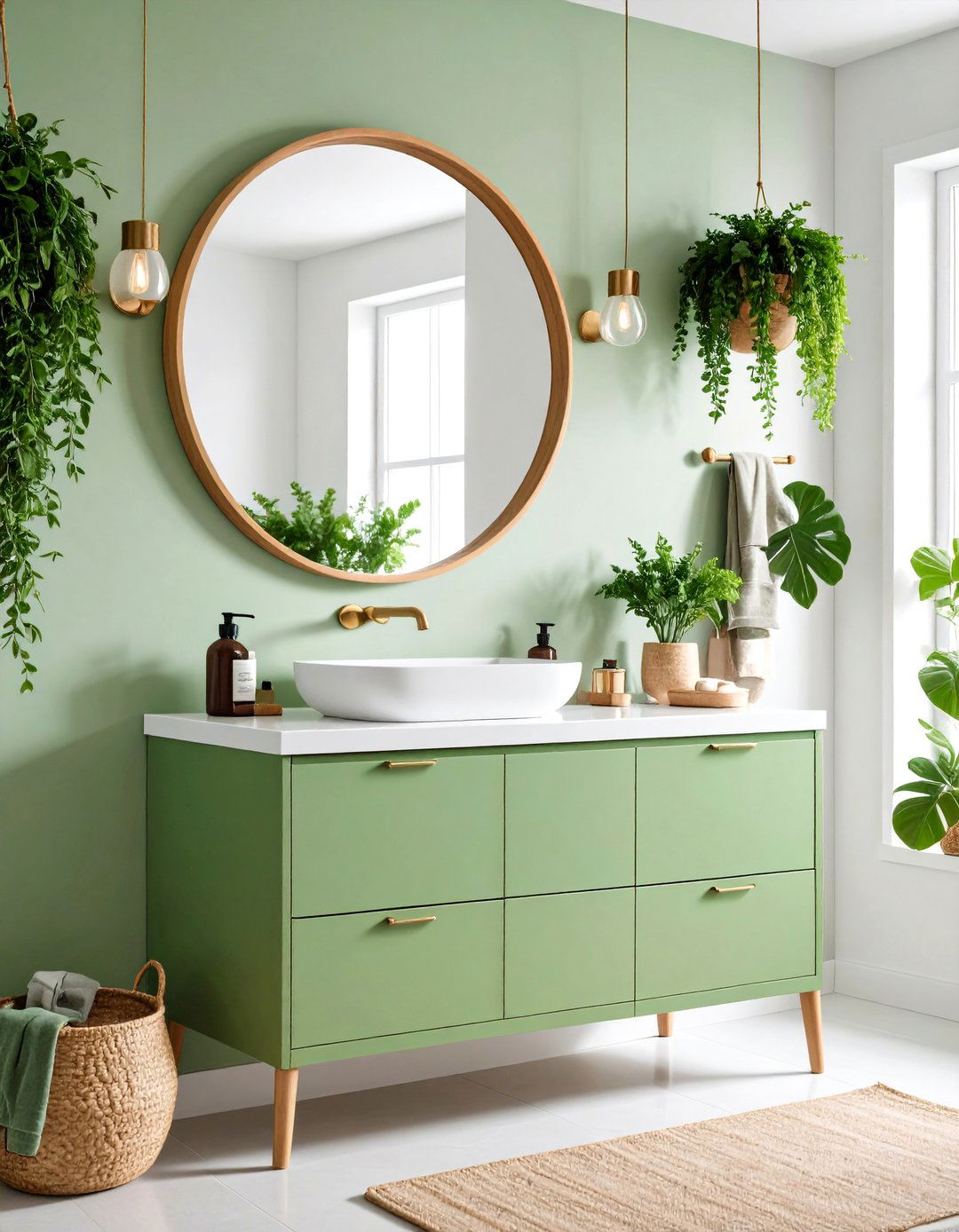 Light Green Vanity with Natural Wood Mirror - 24 Bathroom With Green Vanity