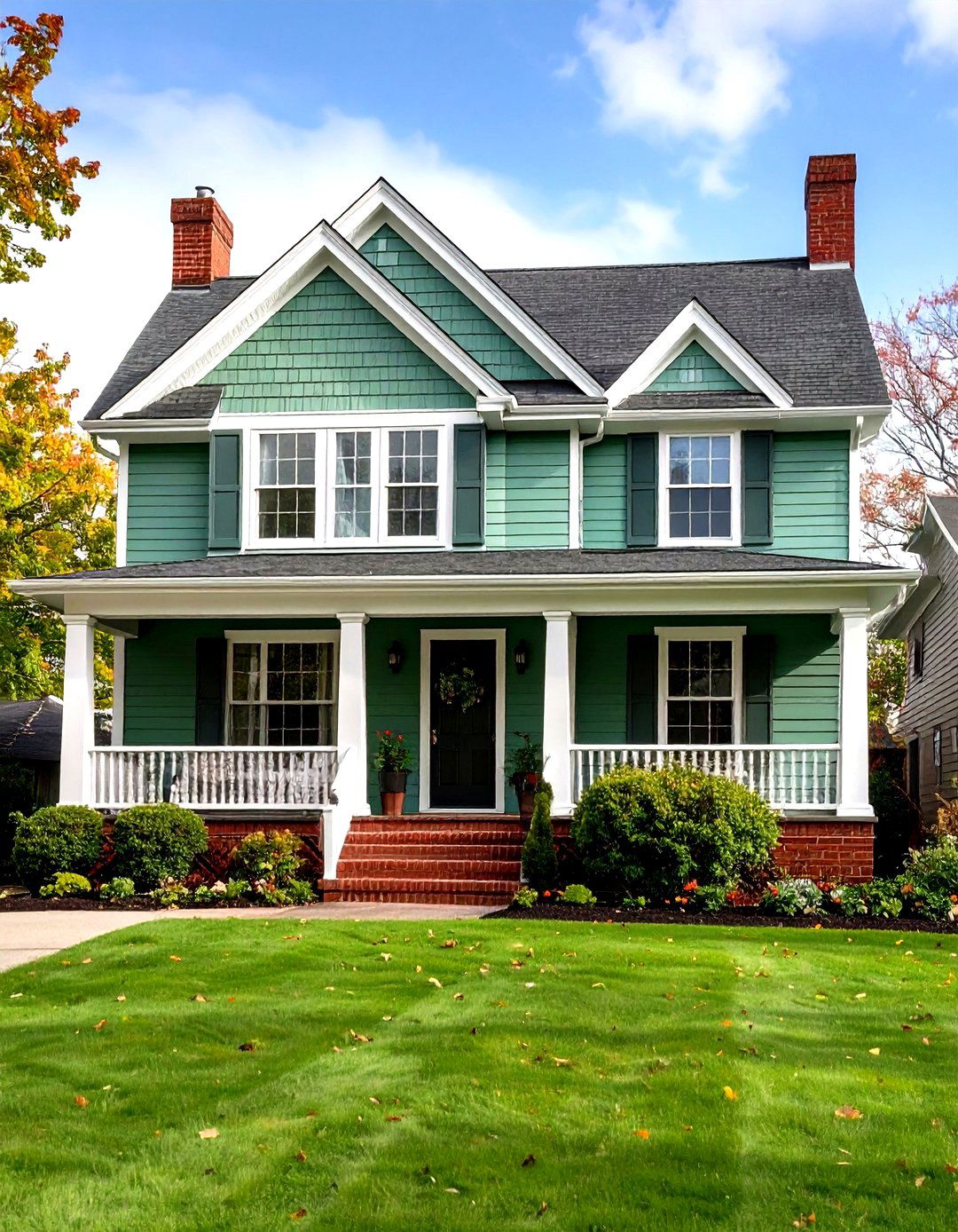 Light Green with Brick Foundation Base - 24 Light Green House Exterior Ideas
