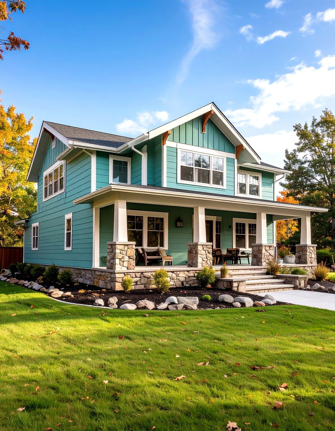 Light Green with Natural Stone Accent Base - 24 Light Green House Exterior Ideas