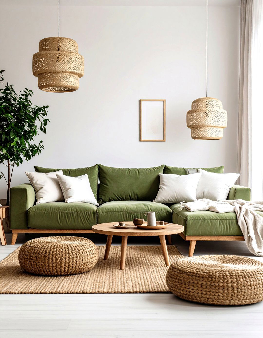 Light Grey Walls with Olive Green Furniture - 24 Green and Grey Living Room Ideas