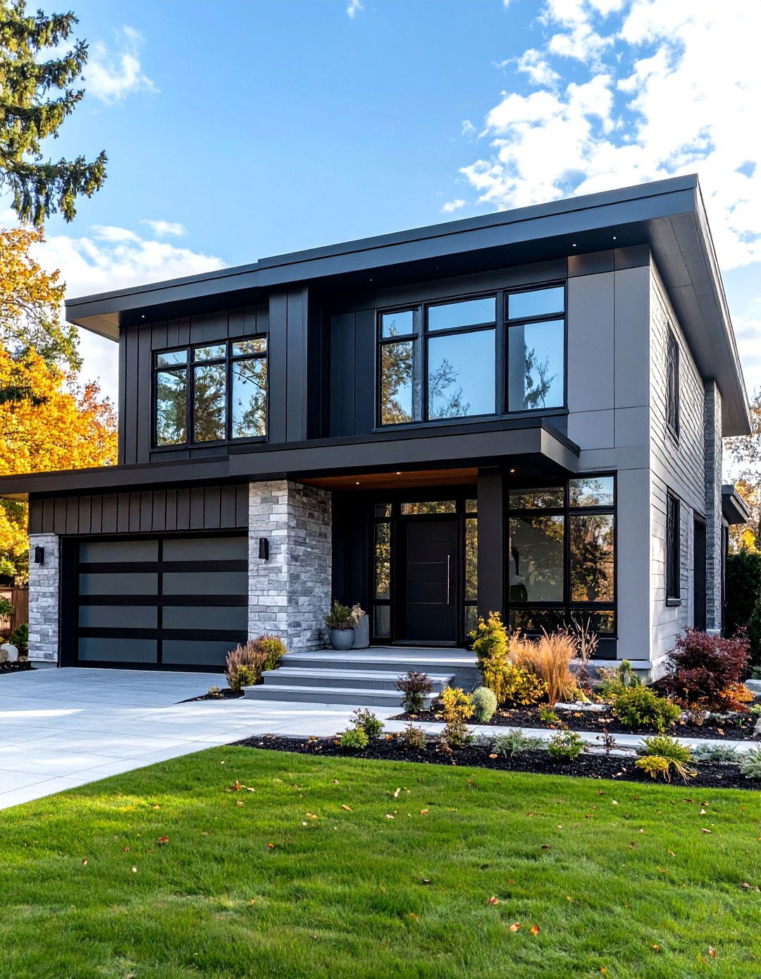 Light Grey with Dramatic Black Features - 24 Grey House With Black Trim
