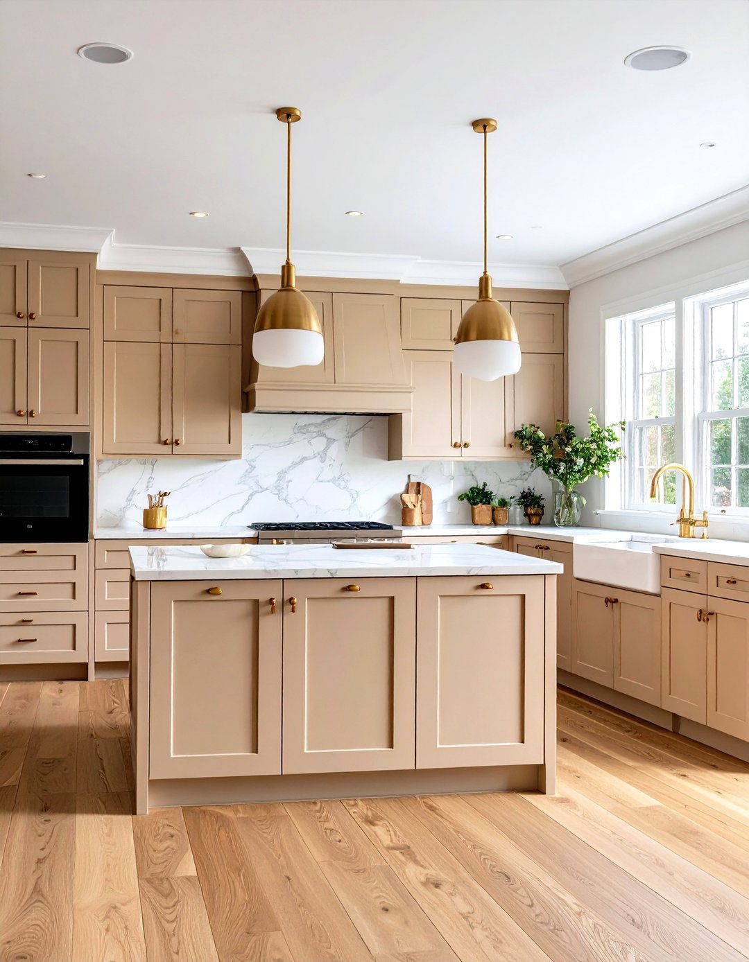 Light Taupe Cabinets with Brass Hardware - 24 Taupe Kitchen Cabinet Ideas