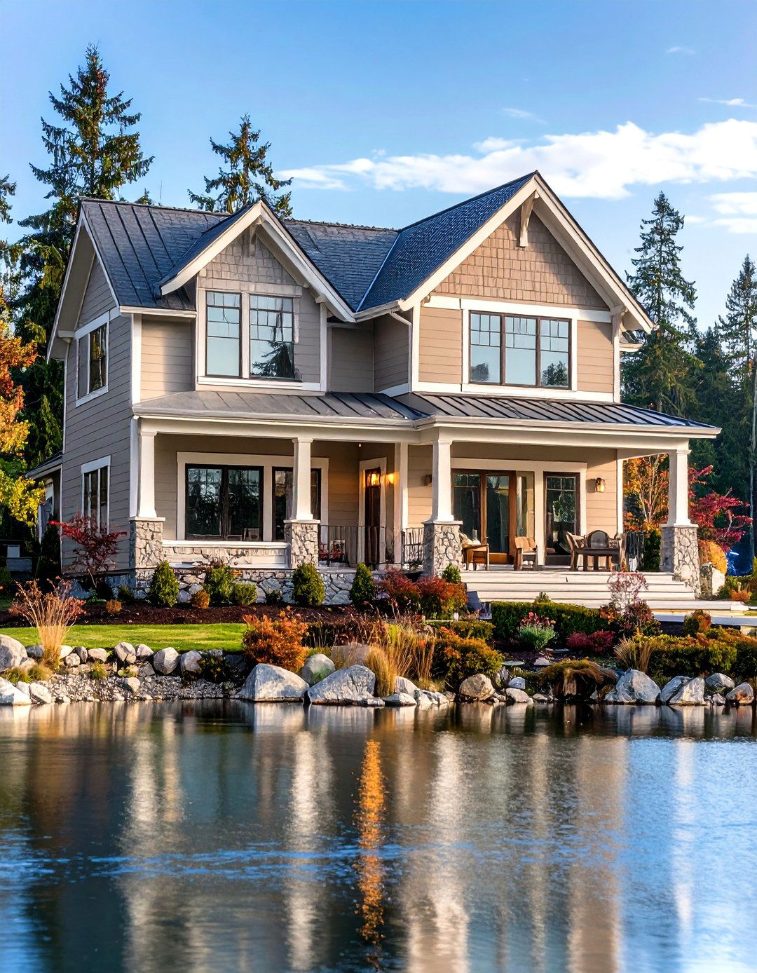 Light Taupe Sophistication - 24 Lake House Exterior Colors Ideas