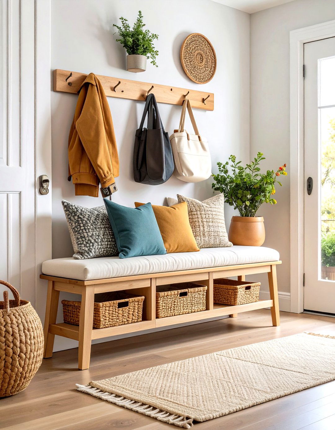 Light Wood Bench Storage Solutions - 24 Scandinavian Entryway Ideas
