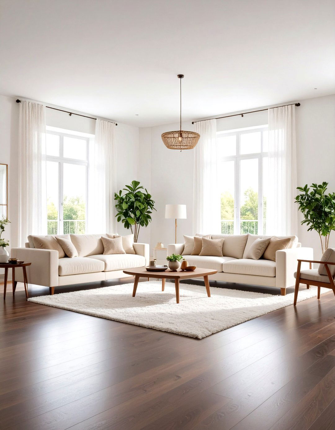 Light and Airy with White Walls - 24 Dark Brown Floor Living Room Ideas