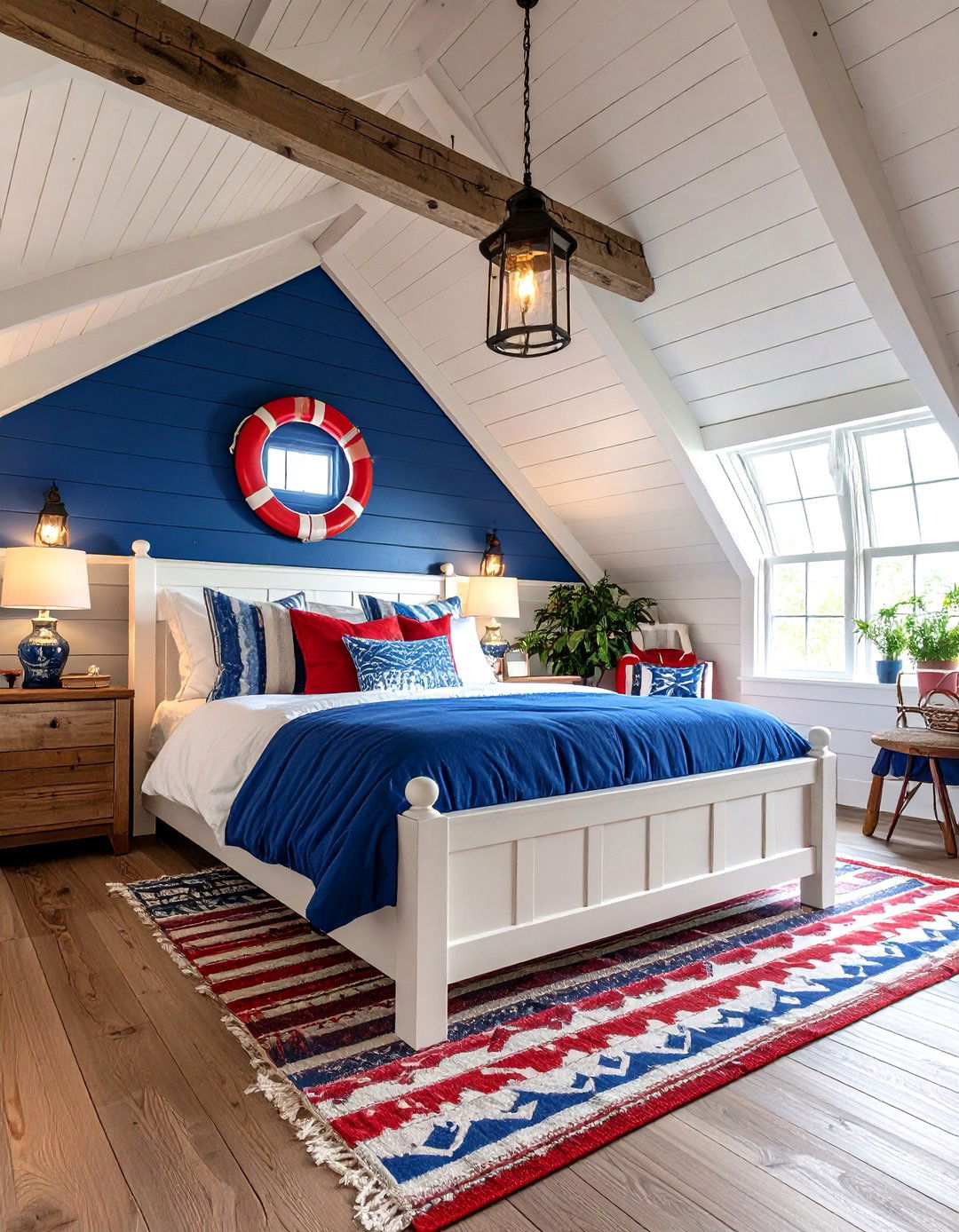 Lighthouse Inspired Red White and Blue Bedroom - 24 Cape Cod Upstairs Bedroom Ideas