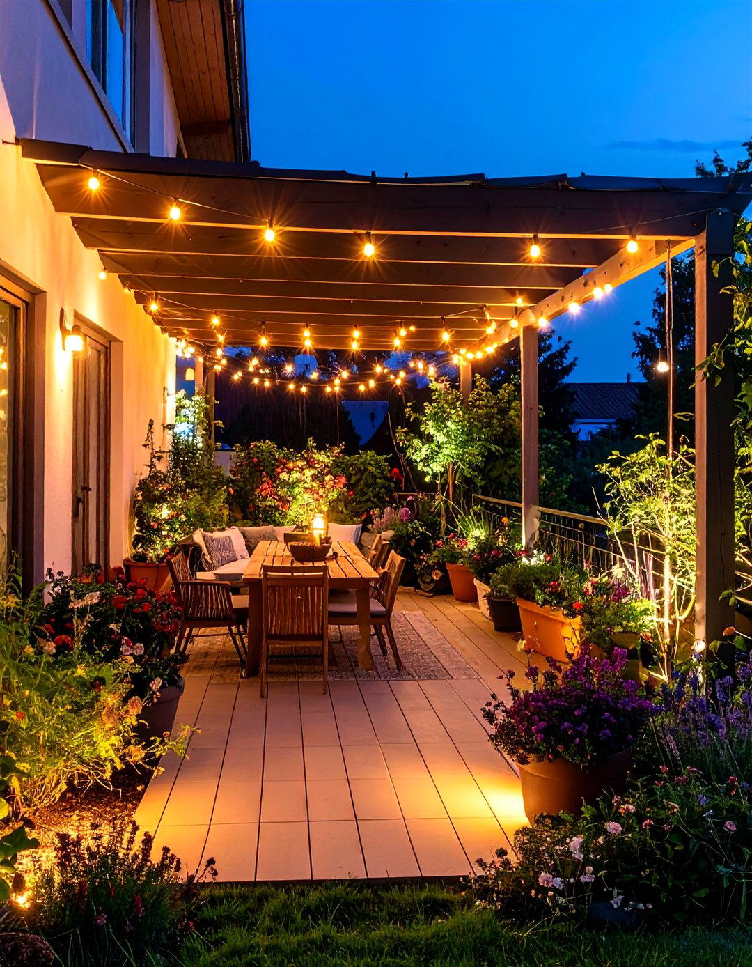 Lighting Enhanced Night Gardens - 24 Green Balcony Ideas