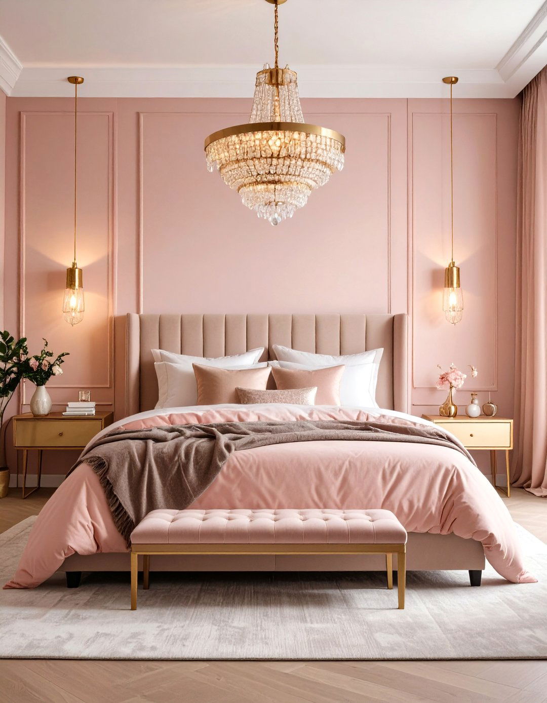 Lighting Focused Blush Pink Bedroom - 24 Blush Pink Bedroom Ideas