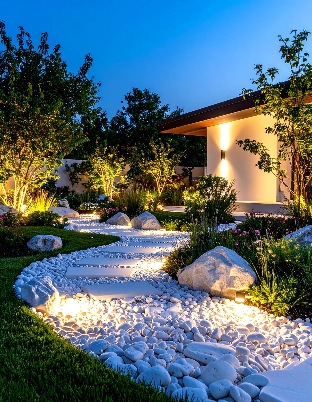 Lighting Integration Designs - 24 White Rock Landscaping Ideas