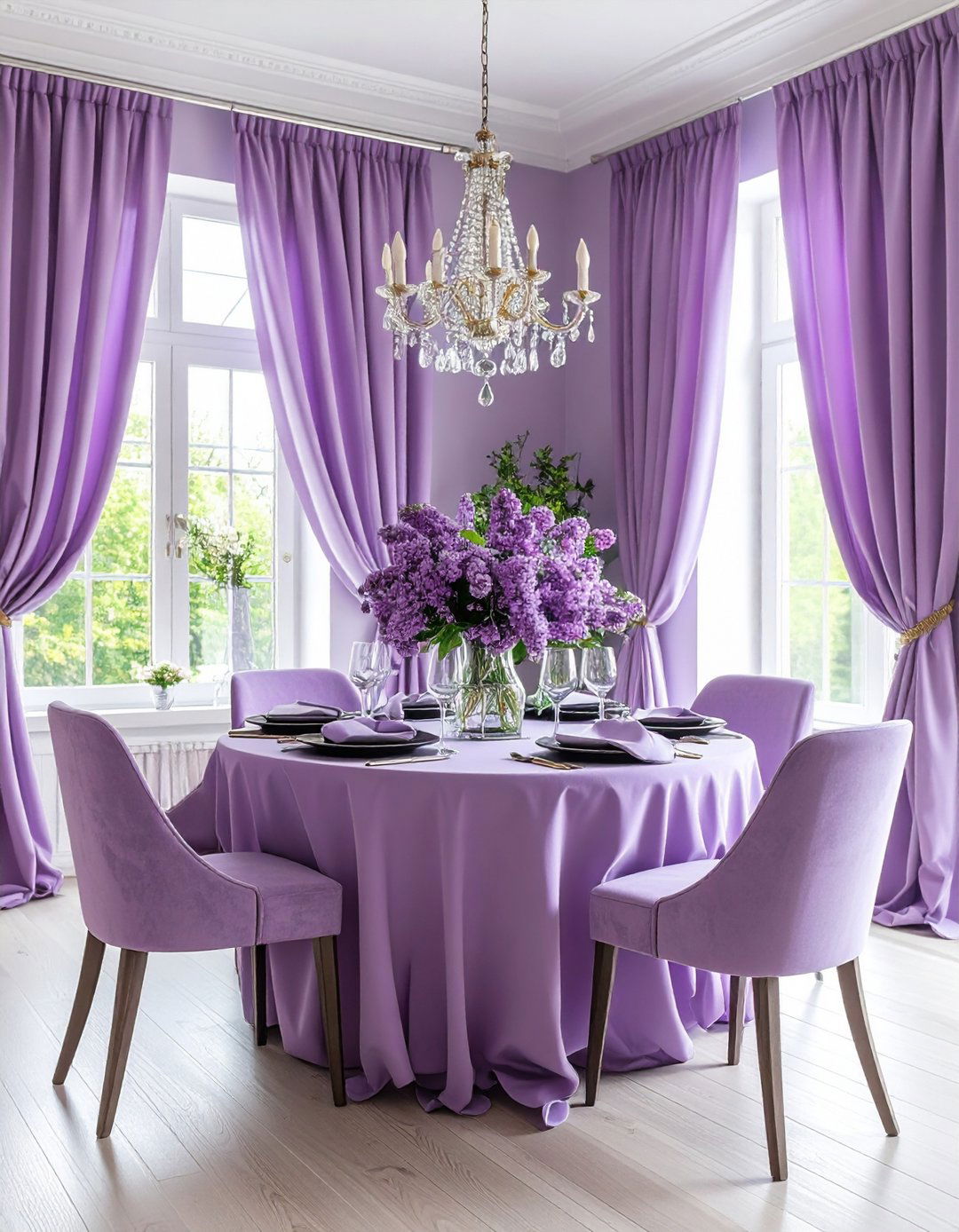 Lilac Dining Room Curtains and Linens - 24 Purple Dining Room Ideas