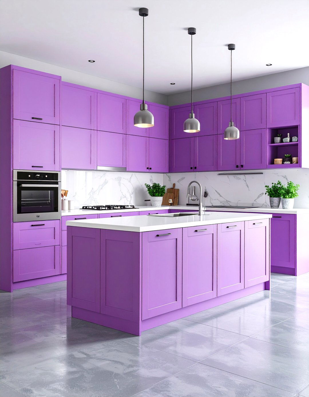 Lilac Minimalist Modern Kitchen - 24 Purple Kitchen Ideas
