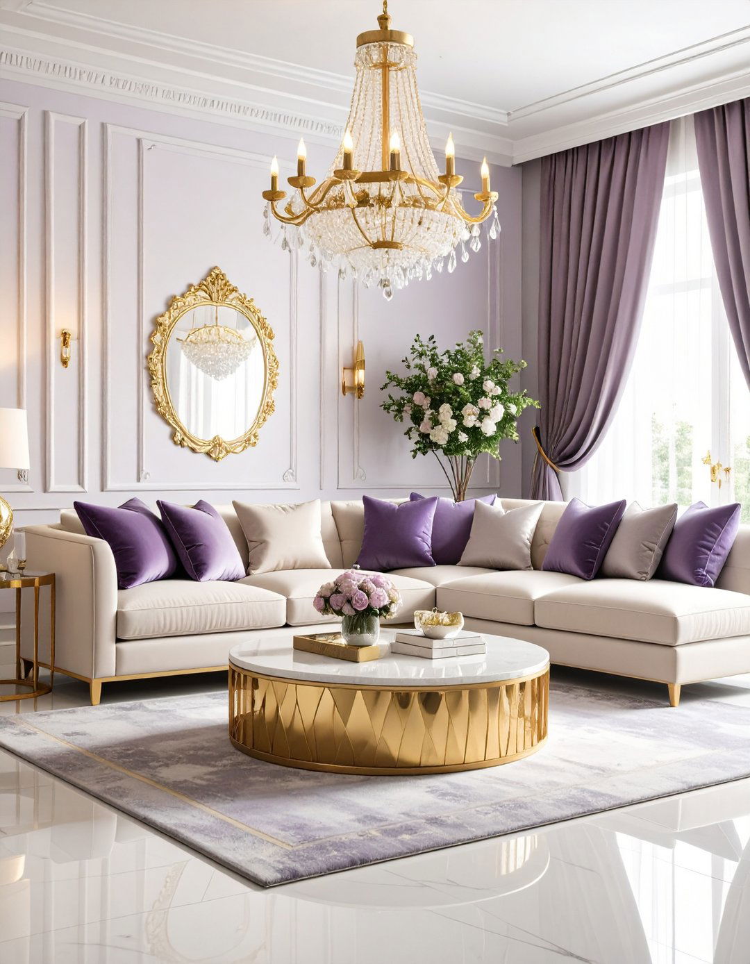 Lilac and Gold Glam Living Room - 24 Purple Living Room Ideas