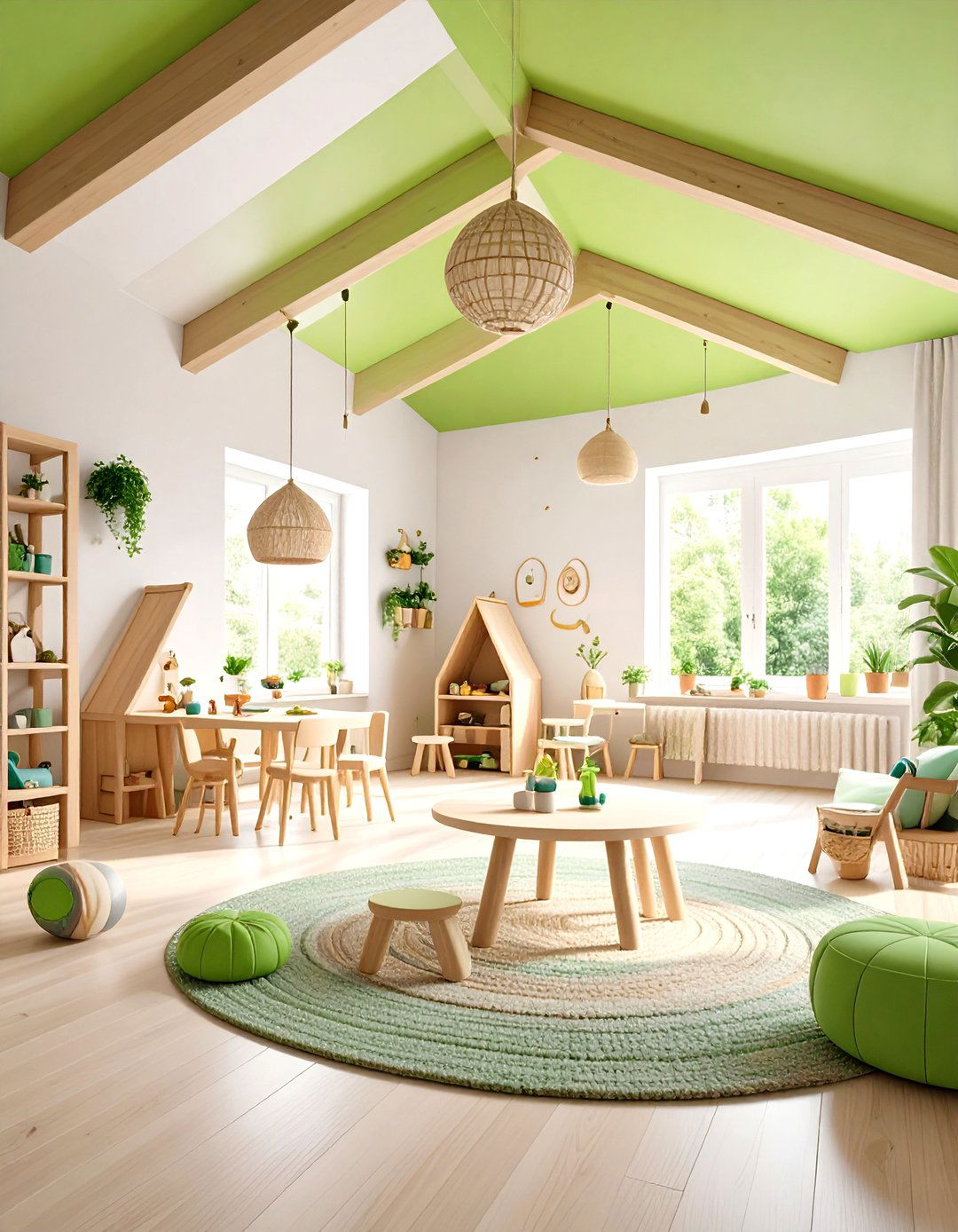 Lime Green Accent Ceiling - 24 Green Ceiling Ideas