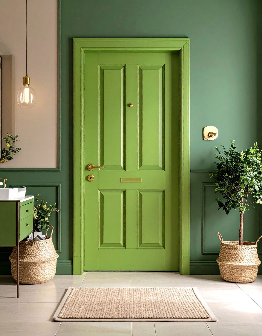 Lime Green Accent Door - 24 Small Green Bathroom Ideas