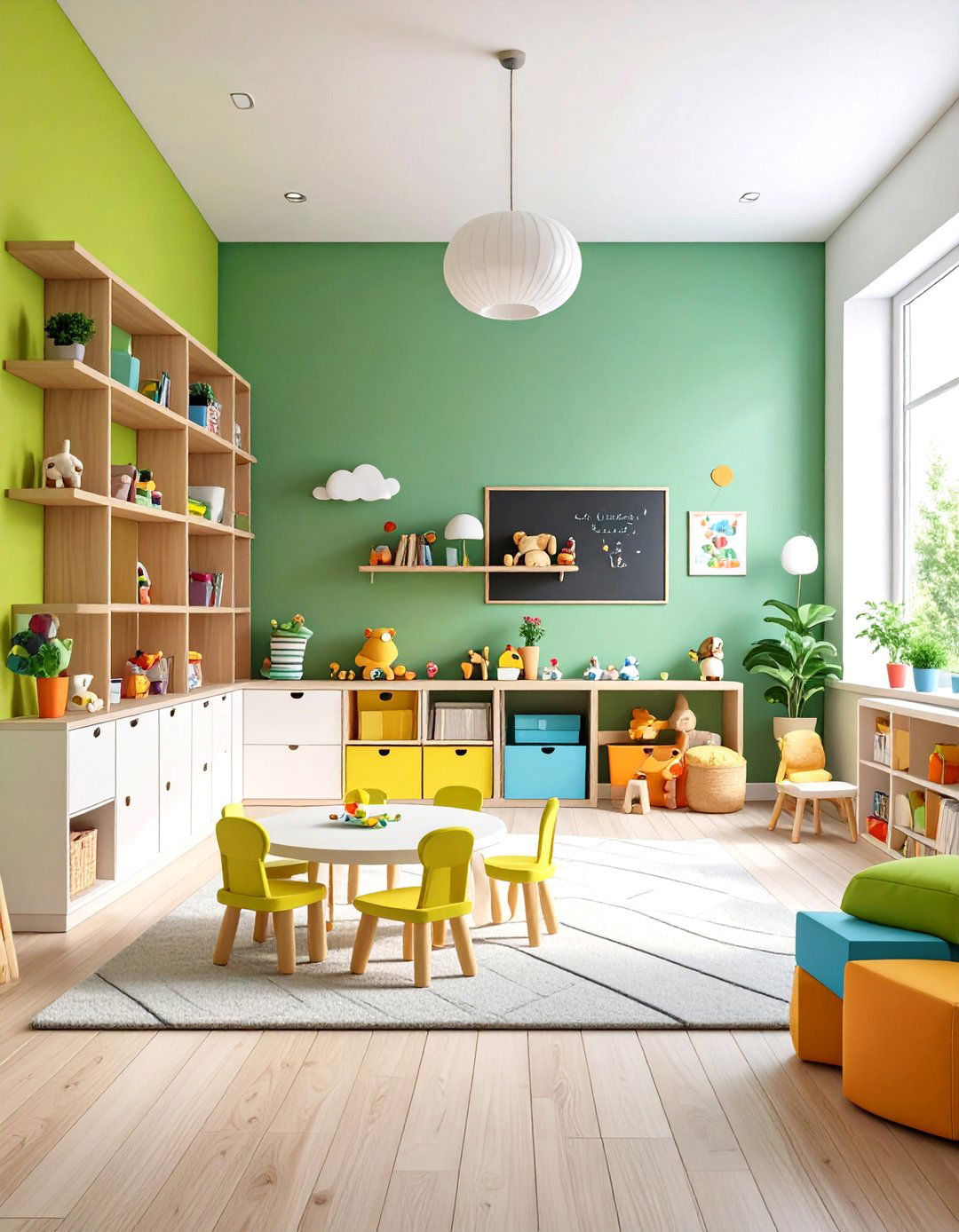 Lime Green Accent Wall in Kids Playroom - 24 Green Accent Wall Ideas