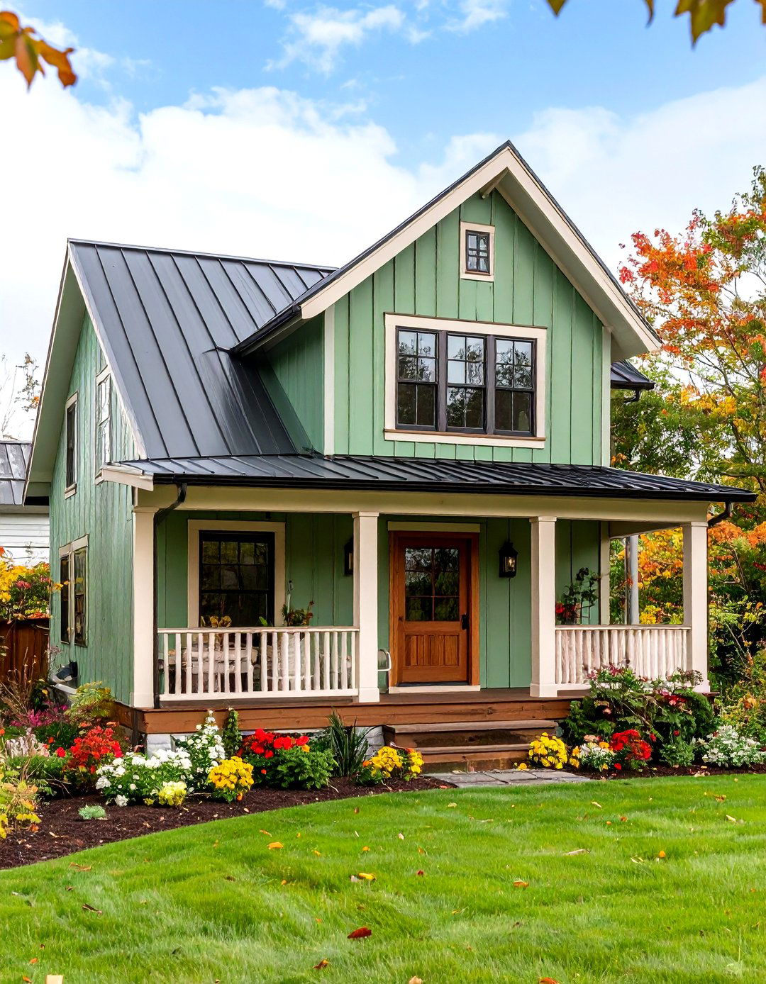 Lime Green Board and Batten with Espresso Trim - 24 Farmhouse Green Exterior Home Ideas