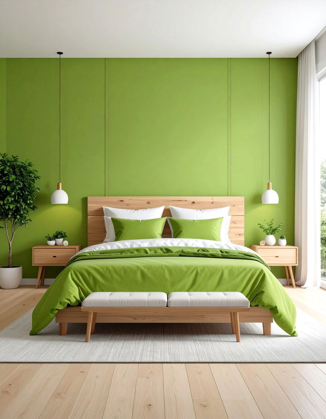 Lime Green Bold Statement with White Balance - 24 blue and green bedroom ideas