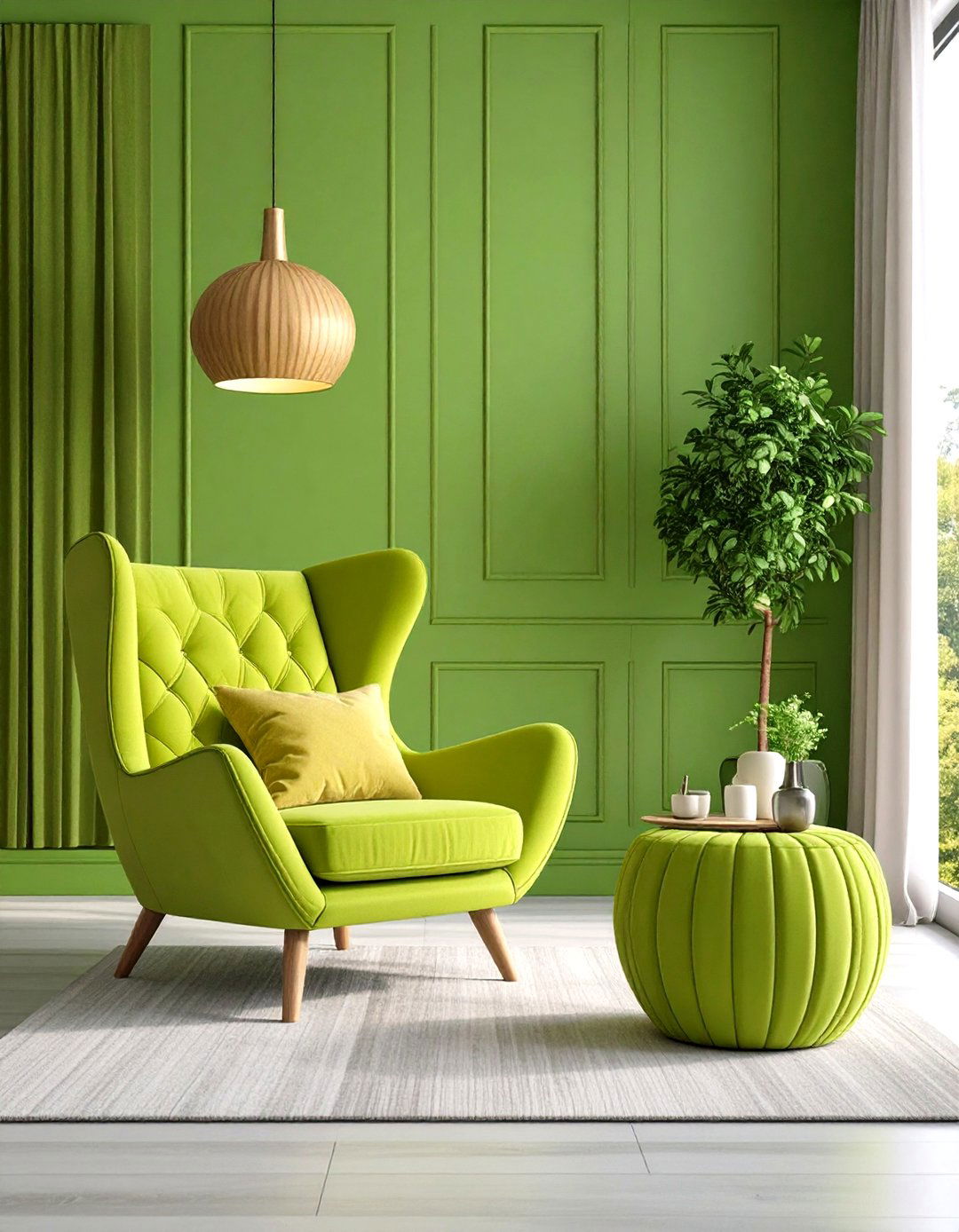 Lime Green Contemporary Accent Living Room - 24 Green Living Room Ideas