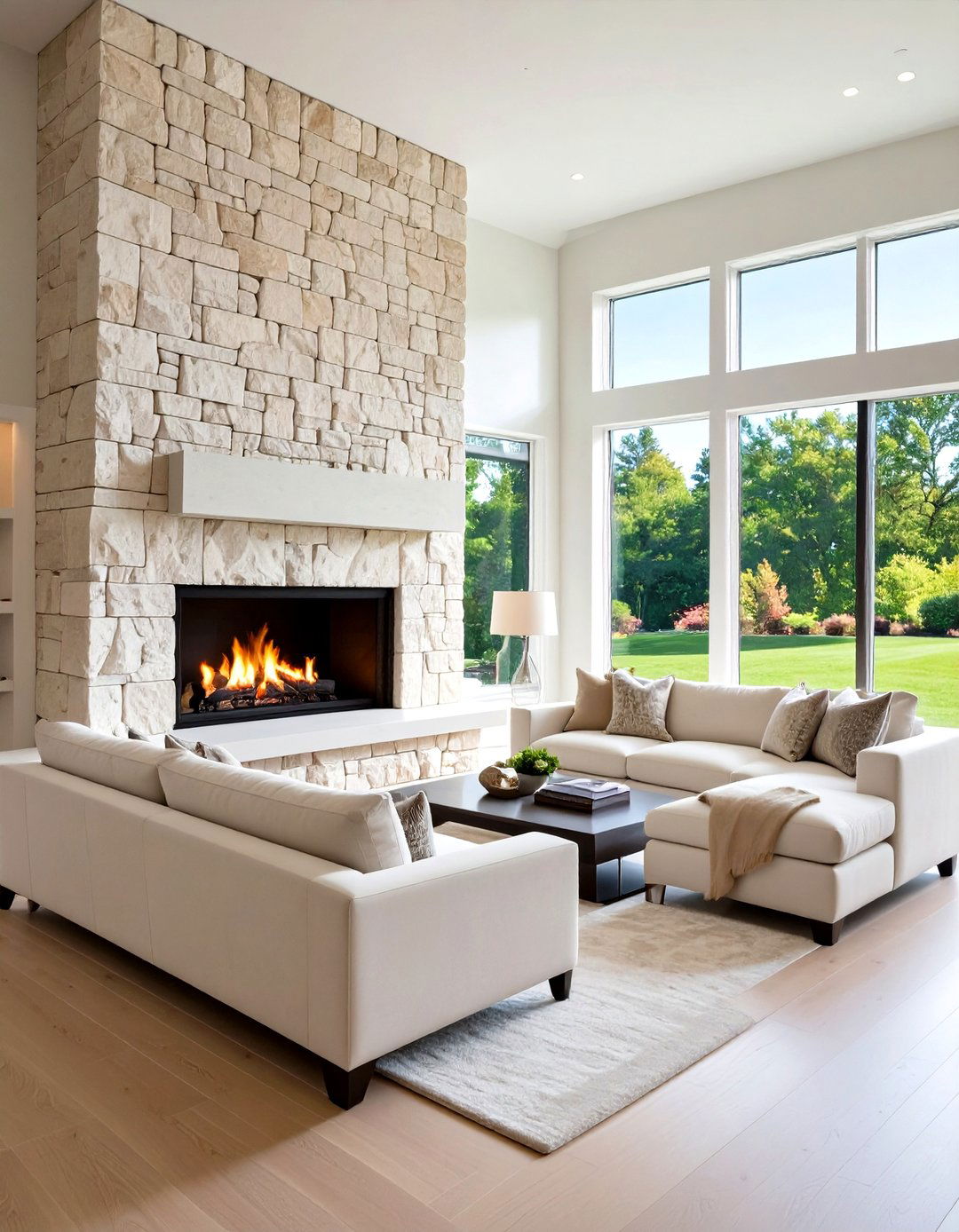 Limestone Blocks with Smooth Finish - 24 Two-story Fireplace Ideas