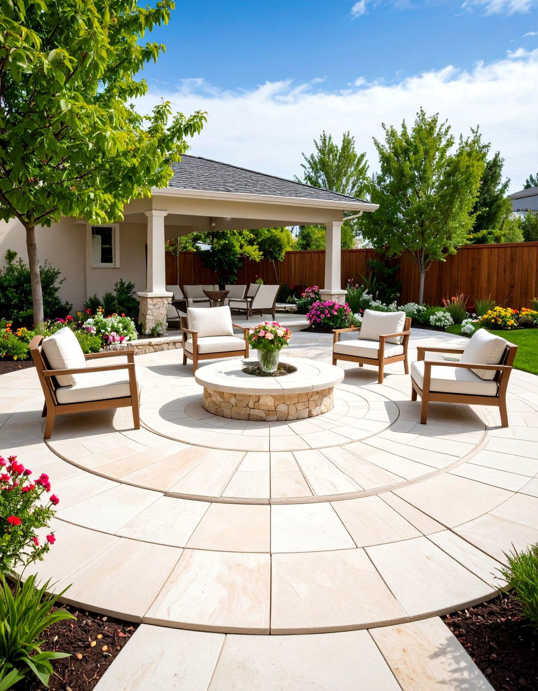 Limestone Circular Patio - 24 Stone Patio Ideas