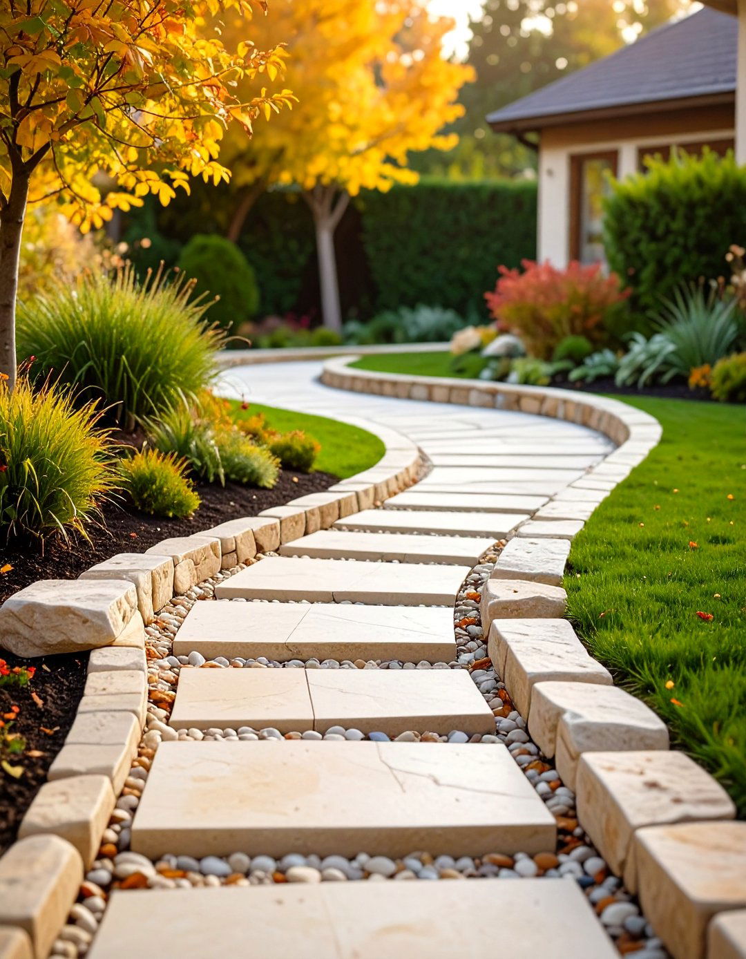 Limestone Curved Pathway Edging - 24 Stone Garden Edging Ideas