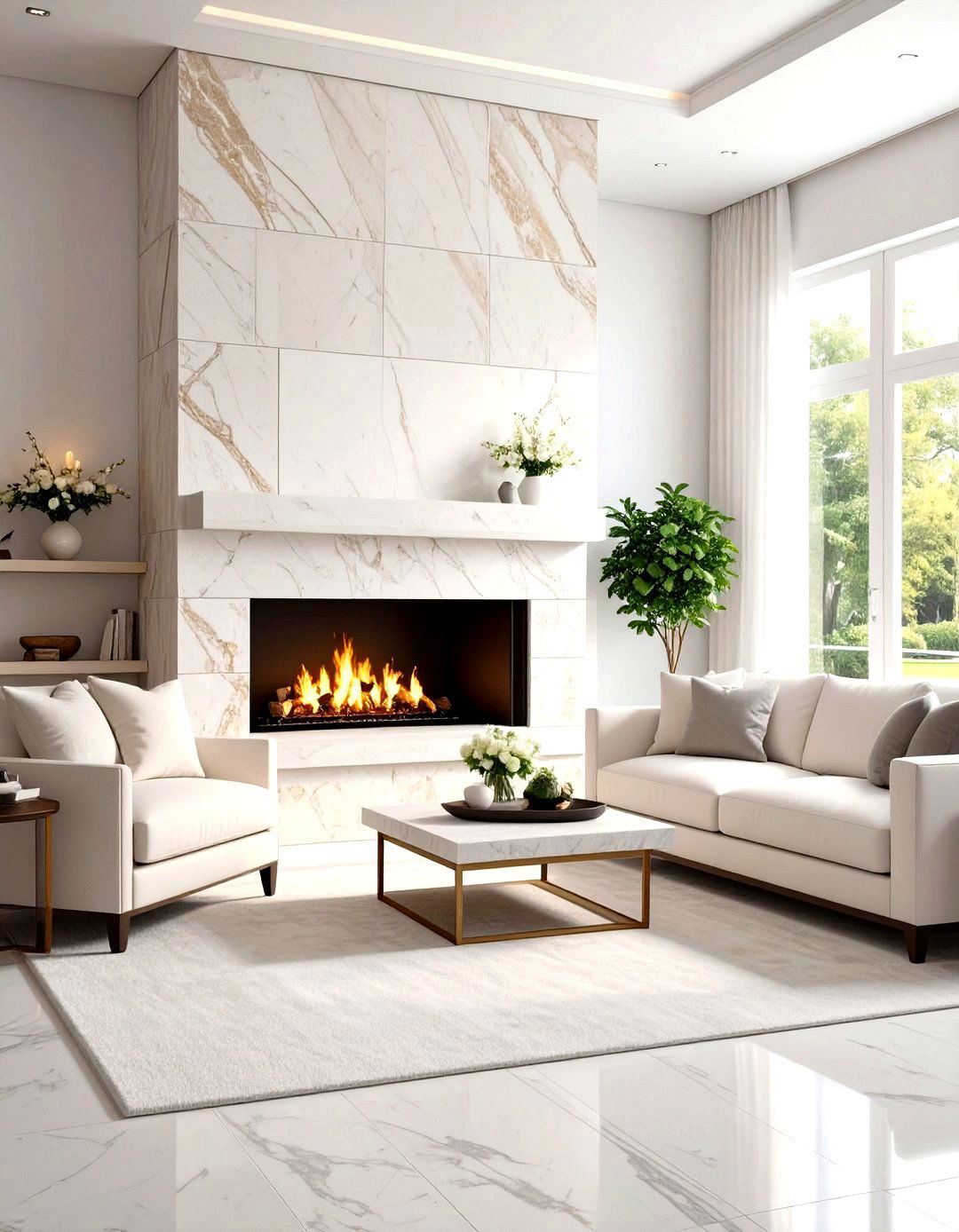 Limestone Elegant Neutrals - 24 Floor-to-Ceiling Stone Fireplace Ideas
