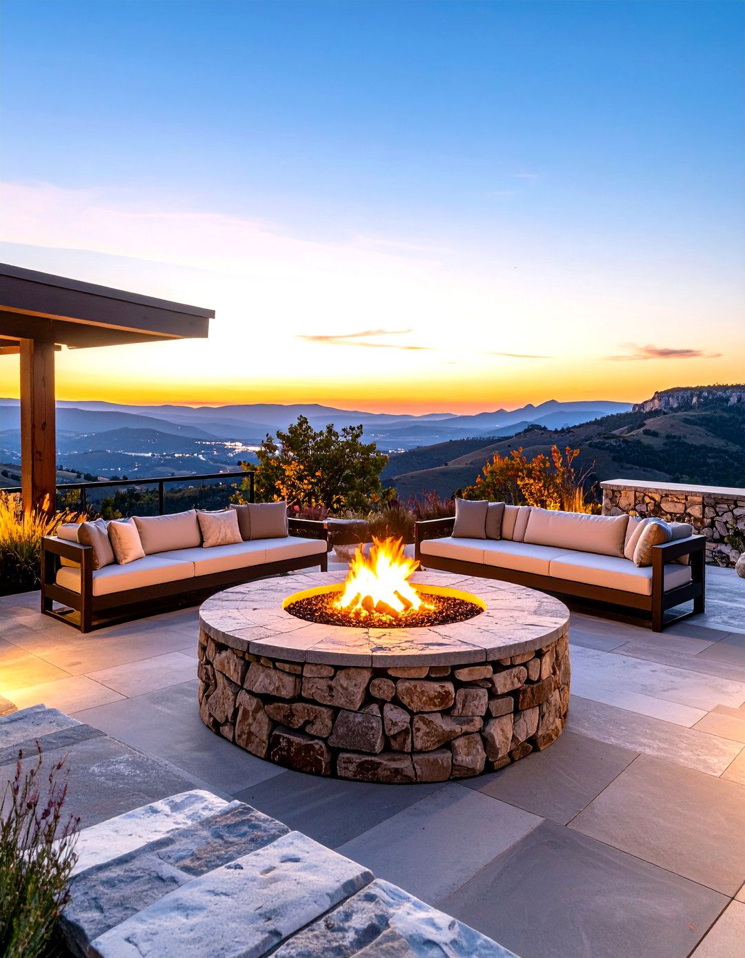 Limestone Ledge with Fire Pit Overlook - 24 Stone Patio With a Fire Pit Ideas