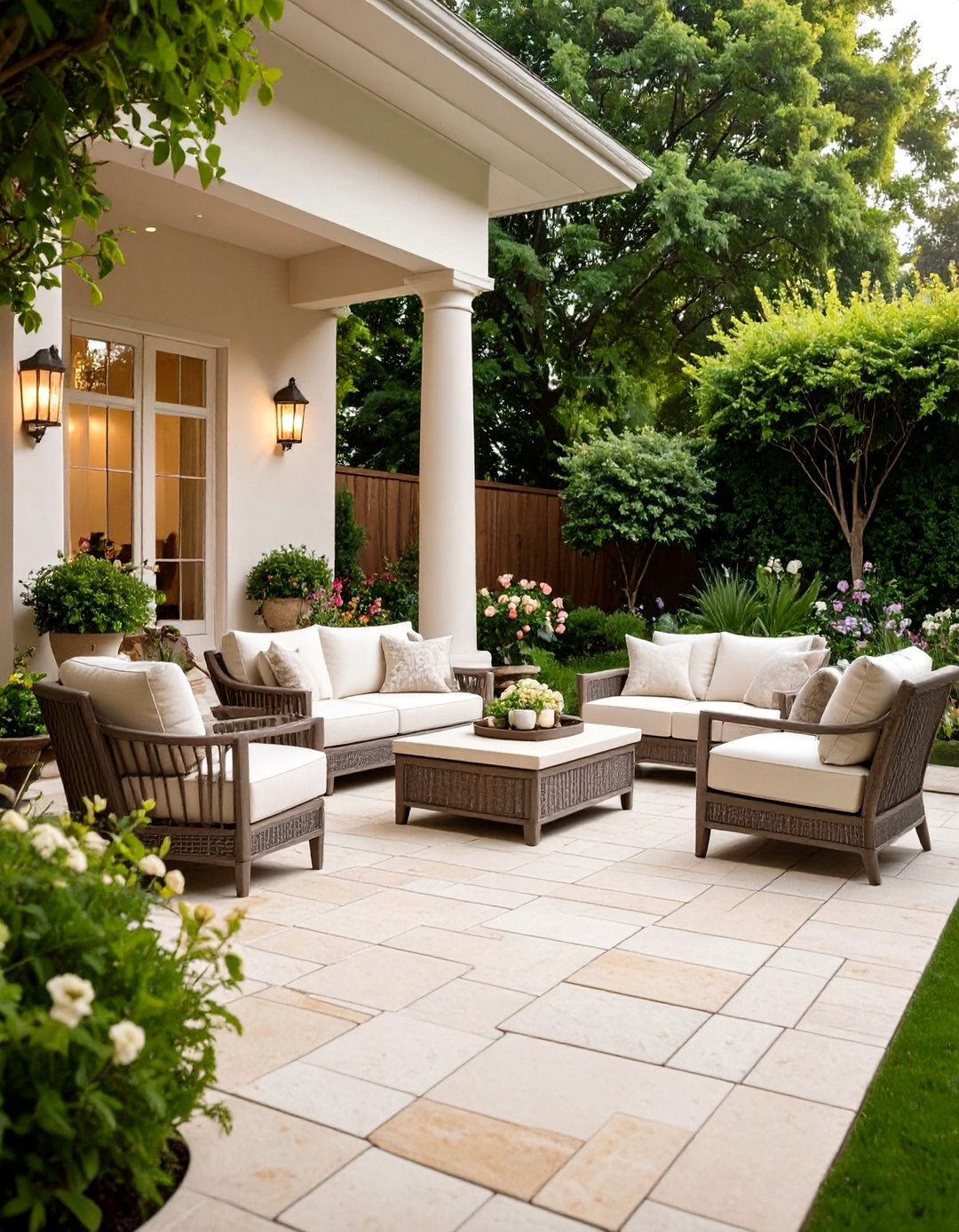 Limestone Paver Patio with Neutral Elegance - 24 Paver Patio Ideas