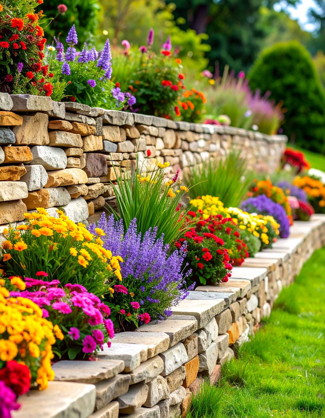 Limestone Stacked Wall Edging - 24 Stone Garden Edging Ideas