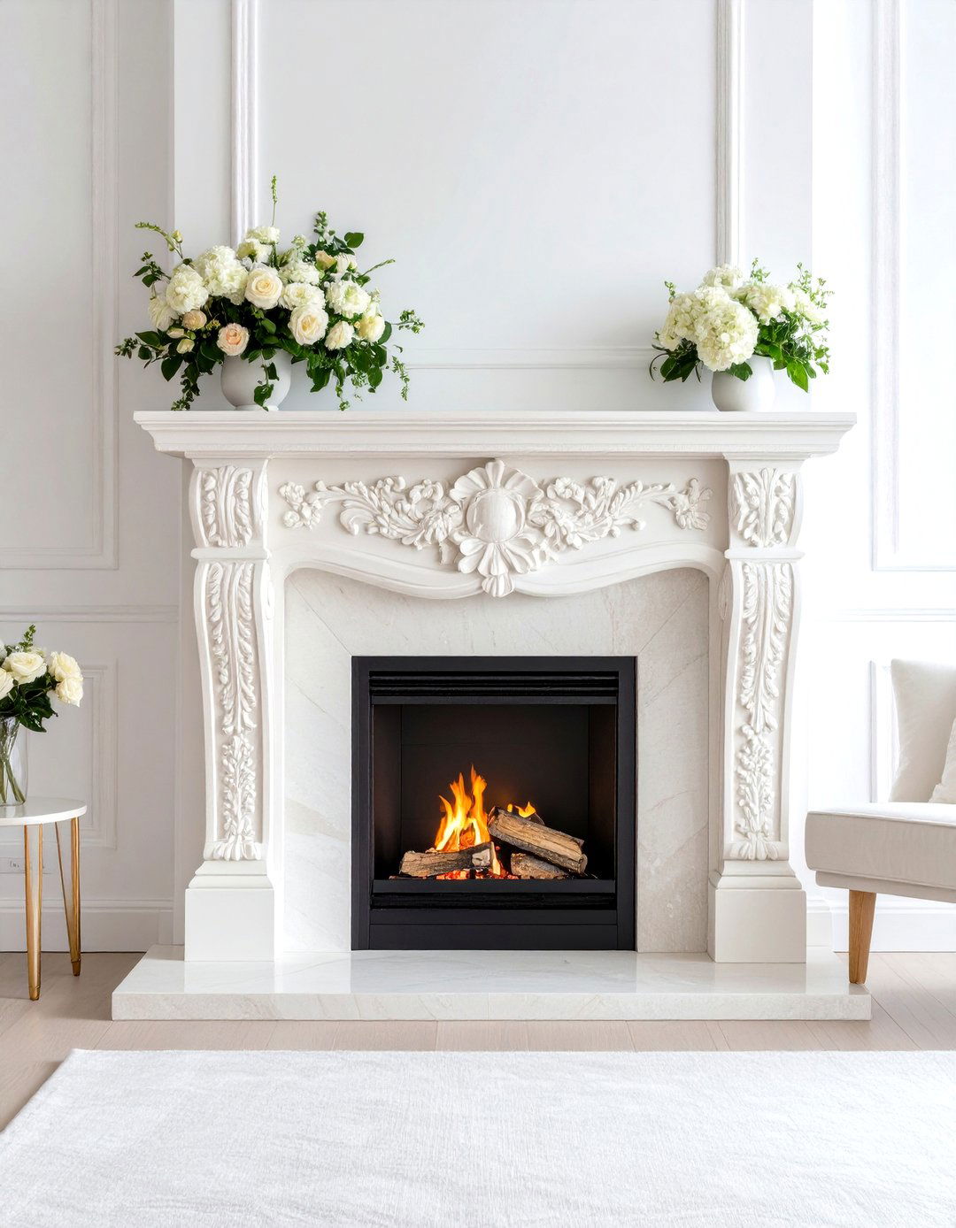 Limestone with Hand Carved Floral Motifs - 24 French Country Fireplace Ideas