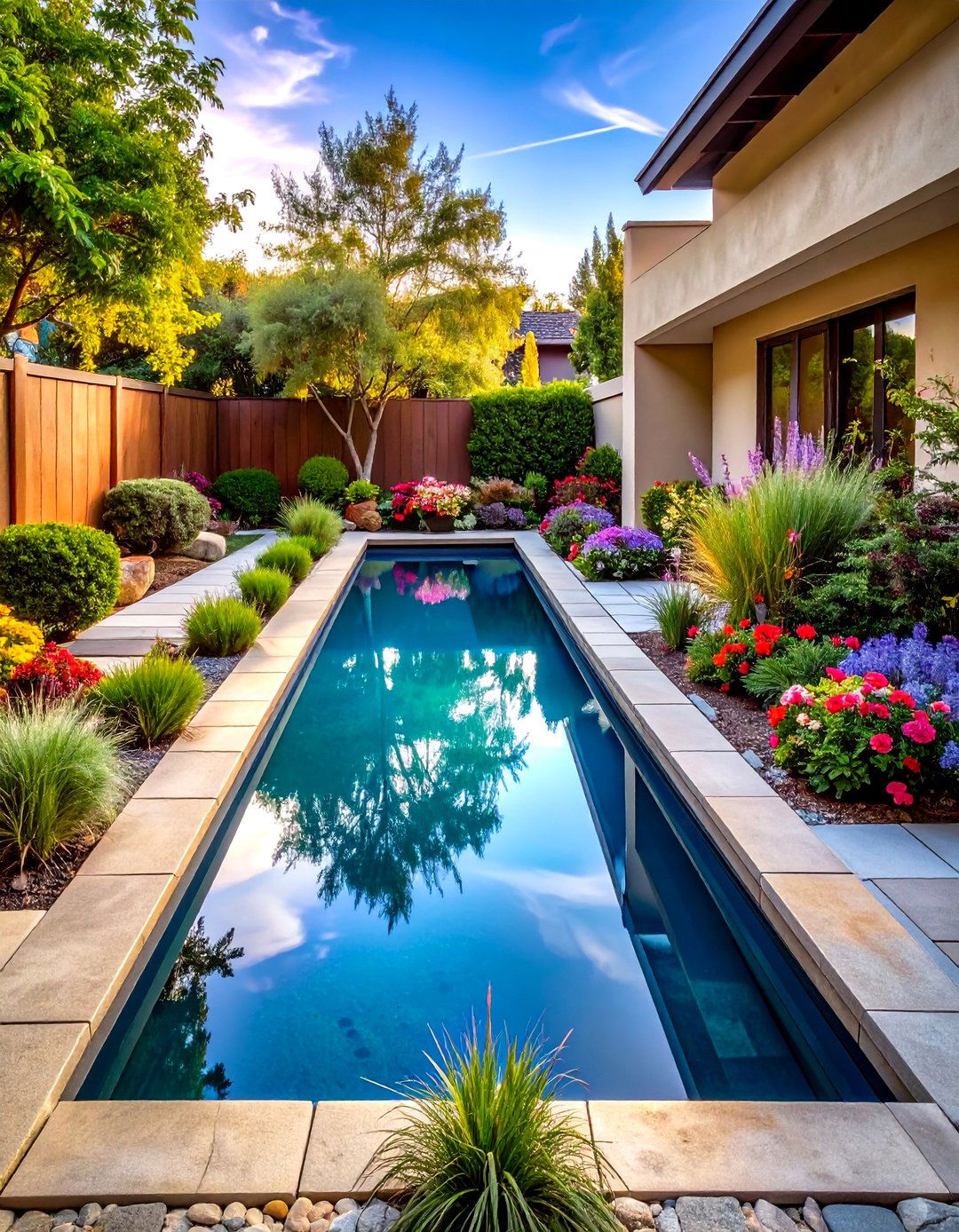 Linear Channel Pool with Stone Pavers - 24 Small Garden Reflecting Pool Ideas