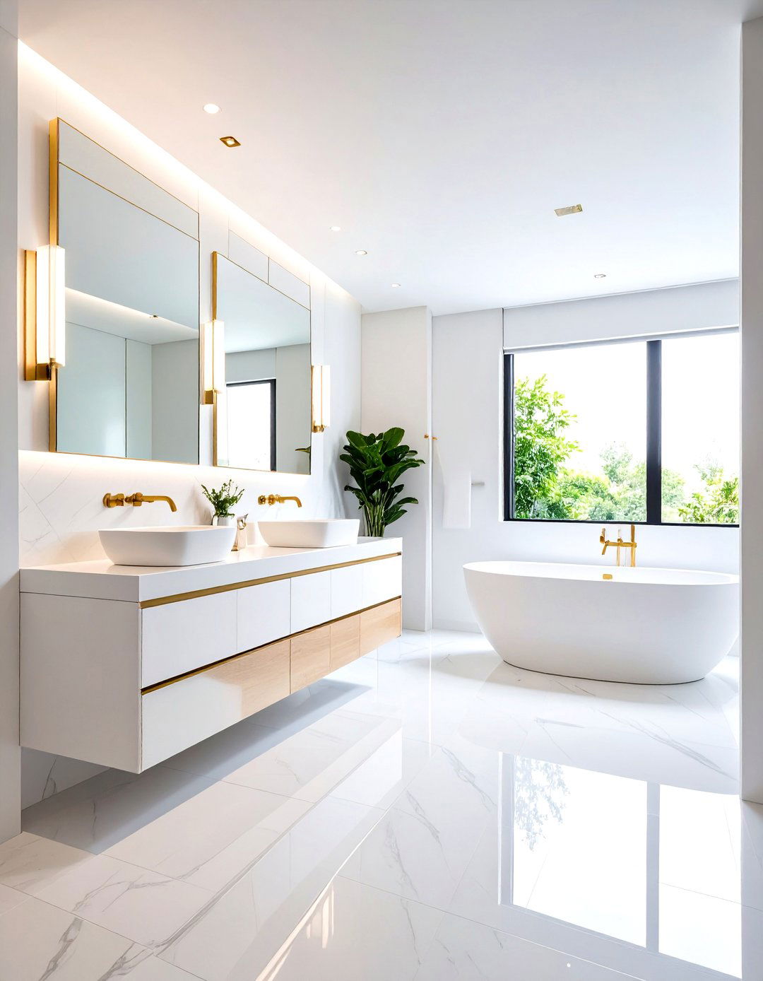 Linear Drain Modernism - 24 White and Gold Bathroom Ideas
