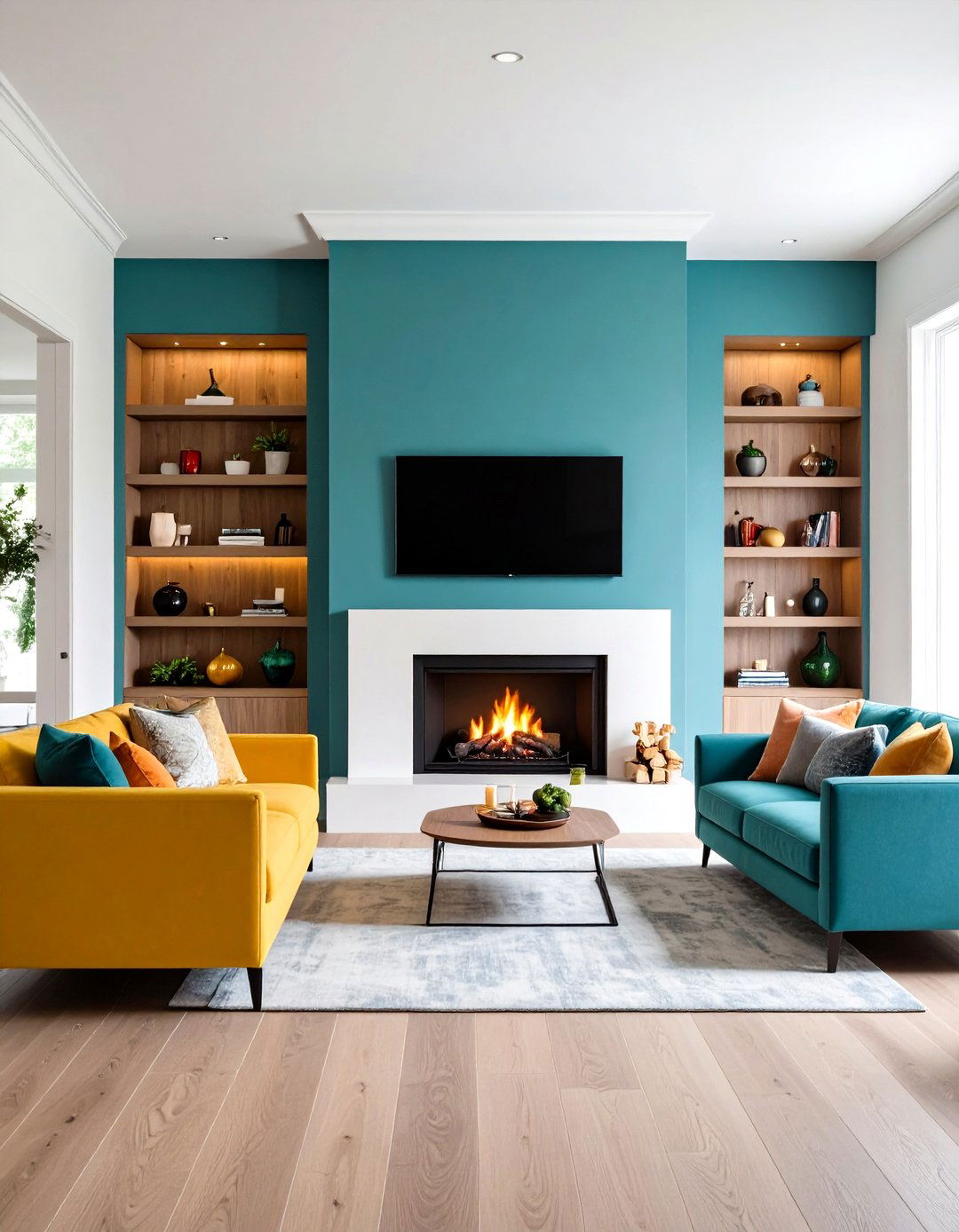 Linear Fireplace with Seasonal Display Areas - 24 Linear Fireplace Ideas With Tv Above