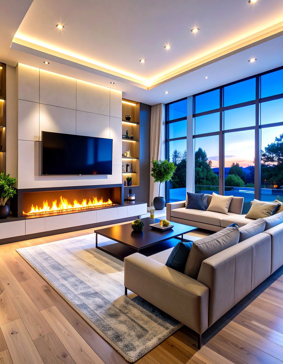 Linear Fireplace with Smart Home Integration - 24 Linear Fireplace Ideas With Tv Above