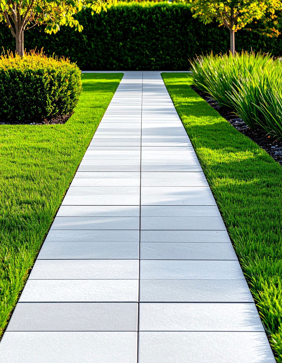 Linear Grey Paver Strip Design - 24 Grey Paver Walkway Ideas
